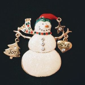 Vintage Signed KC Enamel Snowman Brooch